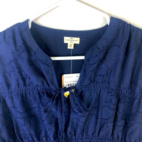 Mason & Belle navy blue long sleeve v notch layered lace look pullover blouse M - Picture 3 of 13